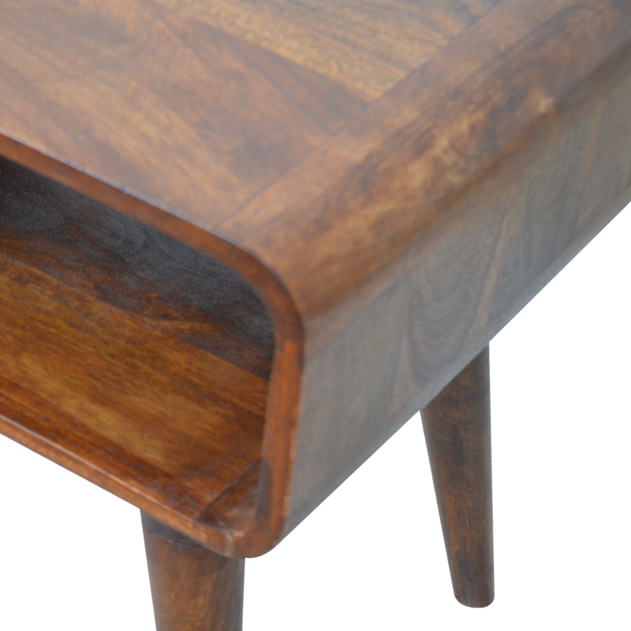 Solid Mango Wood Curved Open Chestnut Bedside - Image 8