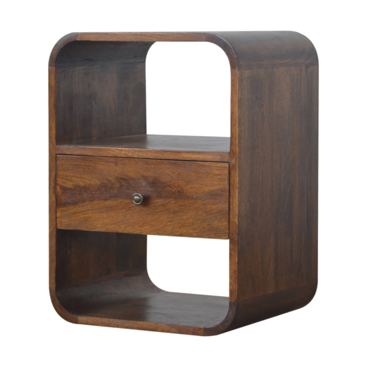 Solid Mango Wood Chestnut Finished Curved Edge Bedside - Image 2