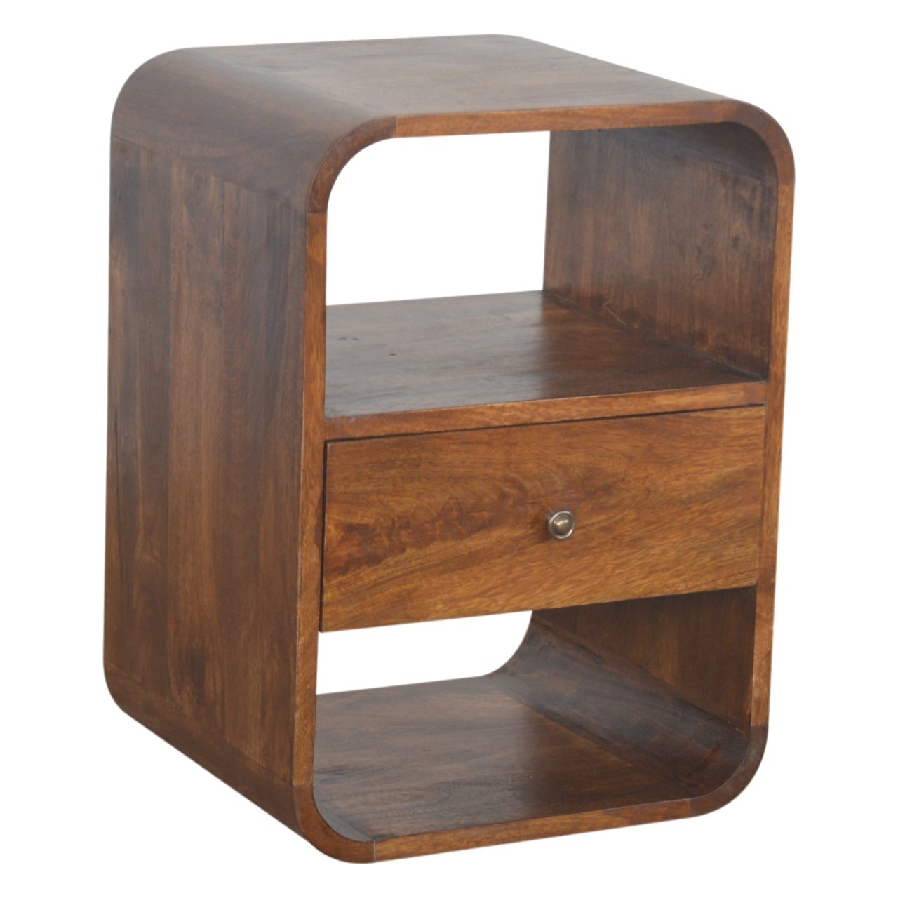 Solid Mango Wood Chestnut Finished Curved Edge Bedside - Image 3