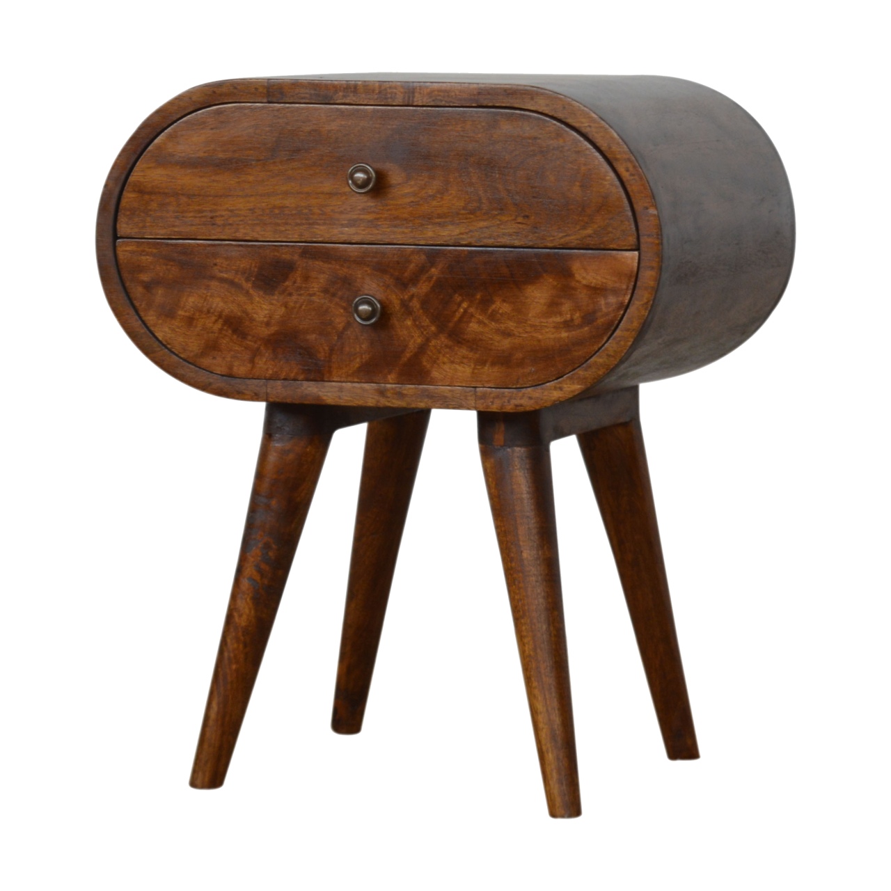 Solid Mango Wood Chestnut Finished Circular Bedside - Image 2