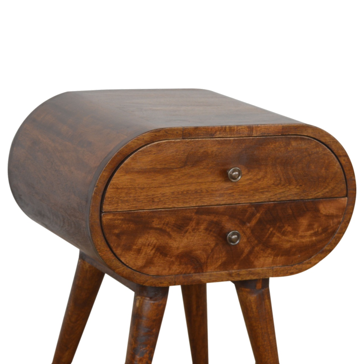 Solid Mango Wood Chestnut Finished Circular Bedside - Image 3