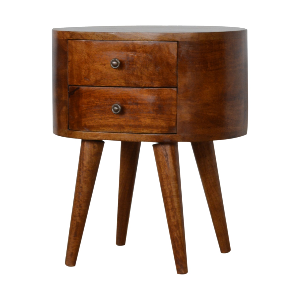 Solid Mango Wood Chestnut Rounded Bedside Table - Image 2