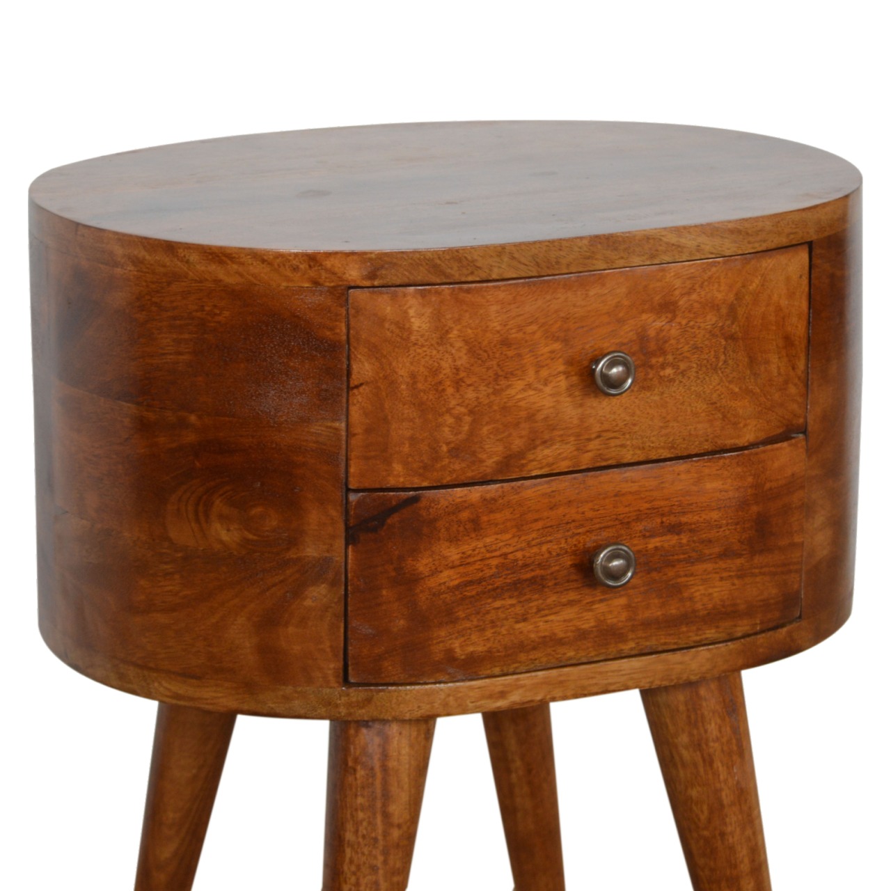 Solid Mango Wood Chestnut Rounded Bedside Table - Image 6