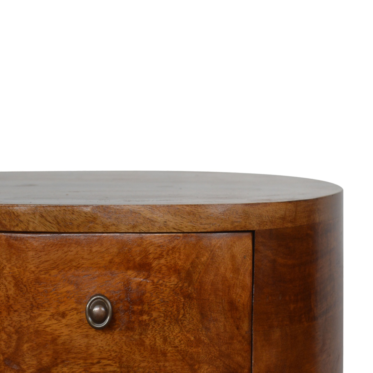 Solid Mango Wood Chestnut Rounded Bedside Table - Image 4