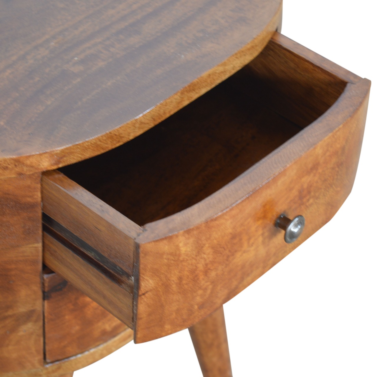Solid Mango Wood Chestnut Rounded Bedside Table - Image 3