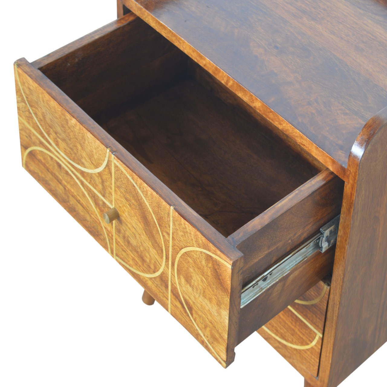 Solid Mango Wood Chestnut Finished 2 Drawer Inlay Abstract Bedside - Image 6
