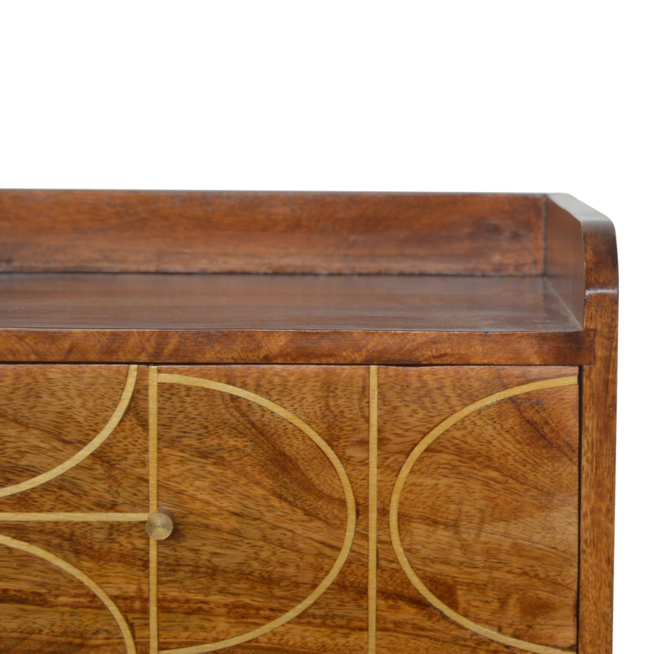 Solid Mango Wood Chestnut Finished 2 Drawer Inlay Abstract Bedside - Image 5