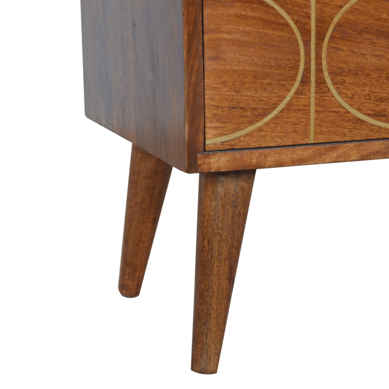 Solid Mango Wood Chestnut Finished 2 Drawer Inlay Abstract Bedside - Image 7