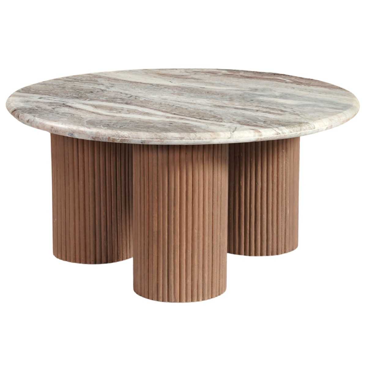 Ashford Round Marble Top with Wood Pedestal Coffee Table - Image 2