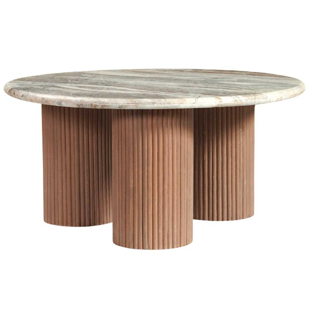 Ashford Round Marble Top with Wood Pedestal Coffee Table - Image 3