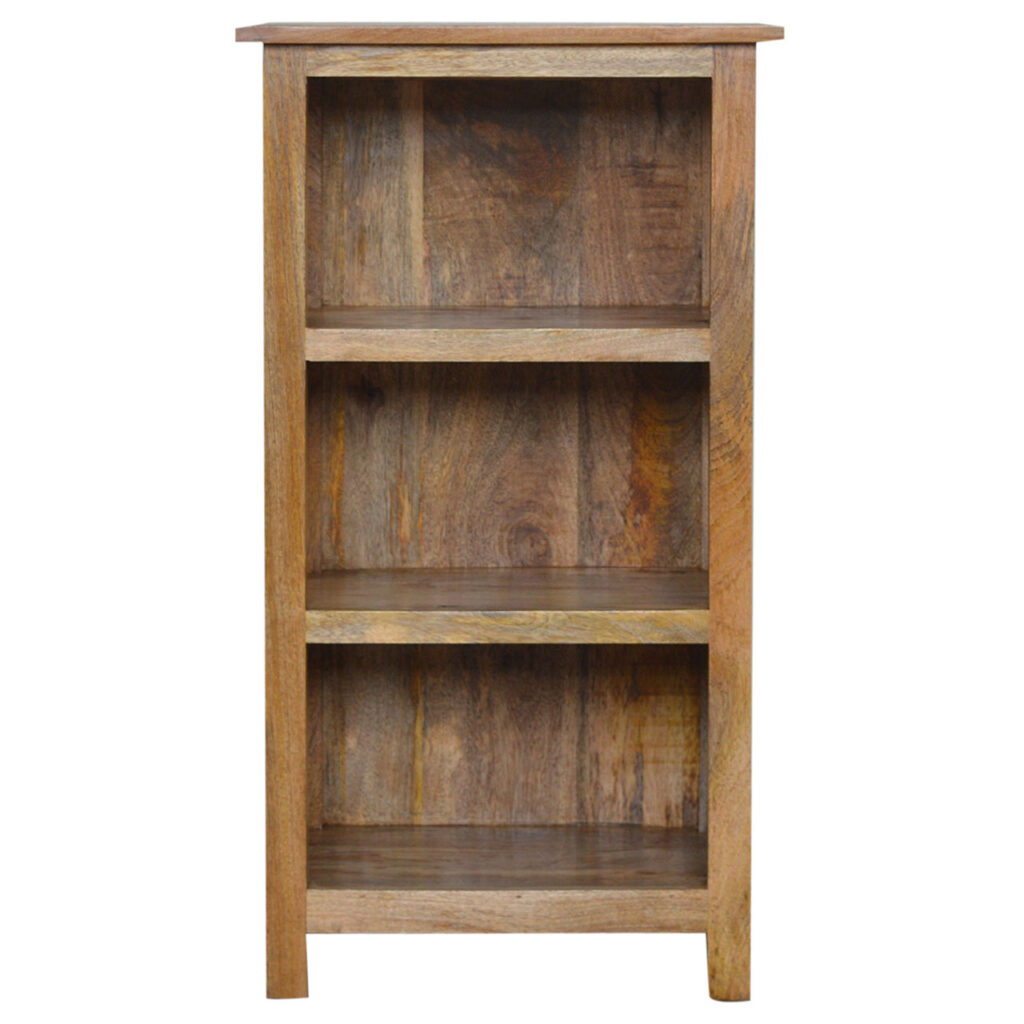 Solid Mango Wood Oak Finished 2 Shelf Country Style Mini Bookcase