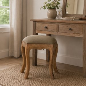 Solid Mango Wood Oak Finished with Tan Coloured Linen Seat