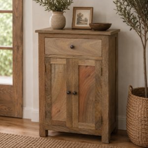 Solid Mango Wood Oak Finished 2 Door Cabinet