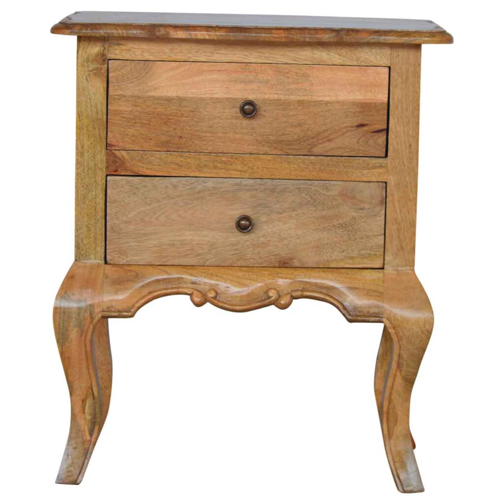 Solid Mango Wood Oak Finished 2 Drawer Bedside with Cabriole Legs