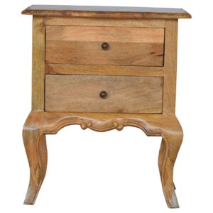 Solid Mango Wood Oak Finished 2 Drawer Bedside with Cabriole Legs
