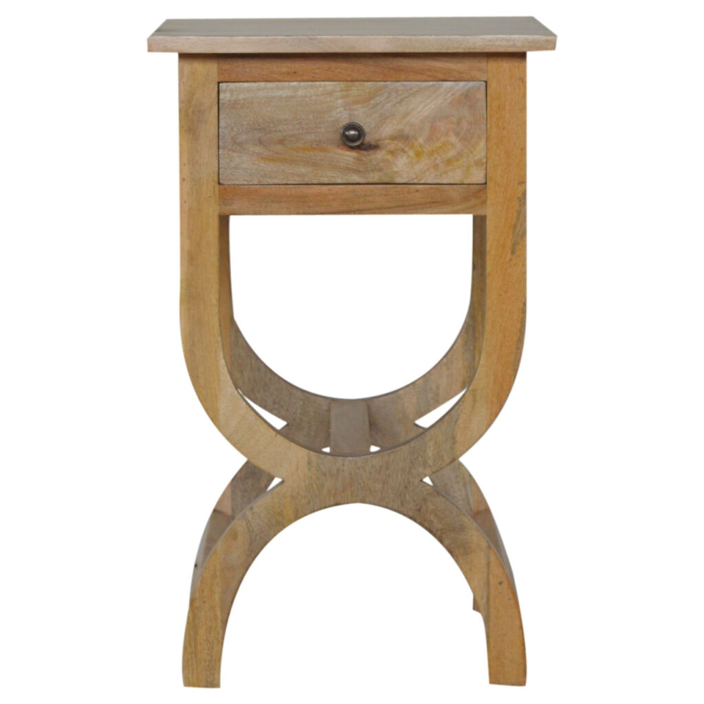 Solid Mango Wood Oak Finished Serpentine Bedside