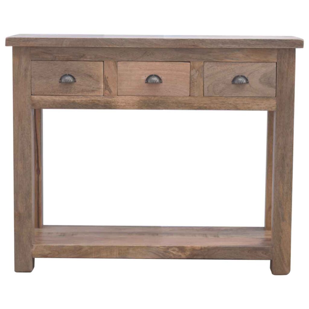Solid Mango Wood Natural Finished 3 Drawer Hallway Console