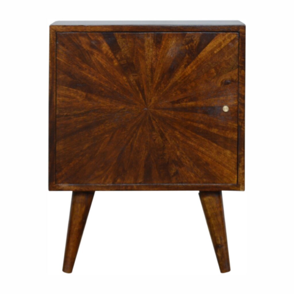 Solid Mango Wood Chestnut Finished Sunrise Pattern 1 Door Bedside