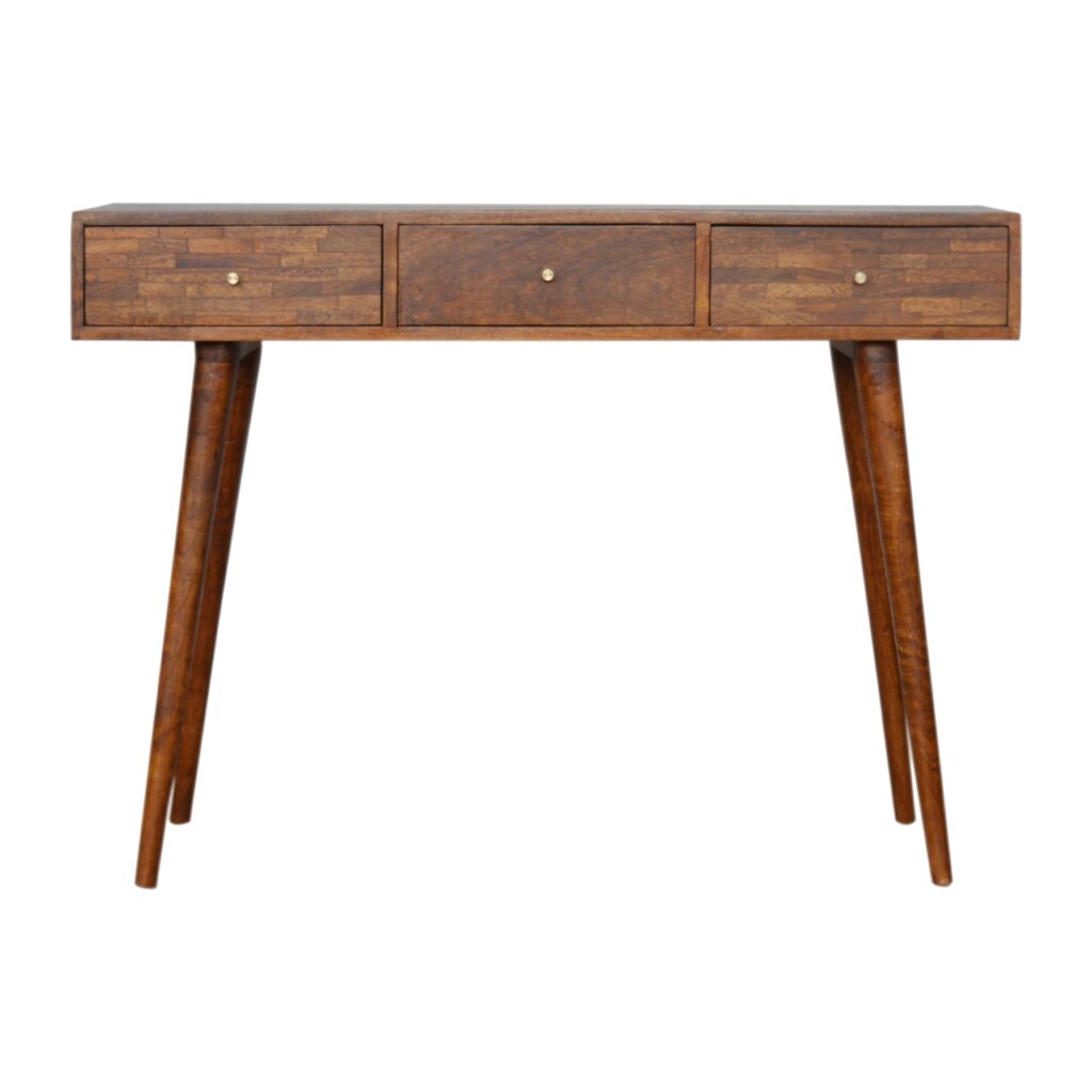 Solid Mango Wood Chestnut Finished 3 Drawer Assorted Console