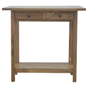 Solid Mango Wood Oak Finished 2 Drawer Breakfast Table With 2 Stools