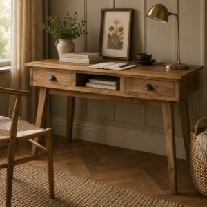 Solid Mango Wood 2 Drawer Shell Writing Desk