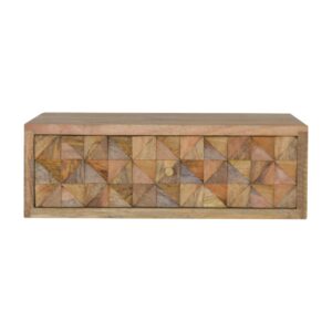 Solid Mango Wood Oak Finished 1 Drawer Floating Diamond Carved Bedside