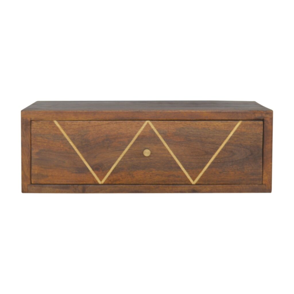 Solid Mango Wood Chestnut & Brass Finished 1 Drawer Floating Bedside