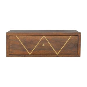Solid Mango Wood Chestnut & Brass Finished 1 Drawer Floating Bedside