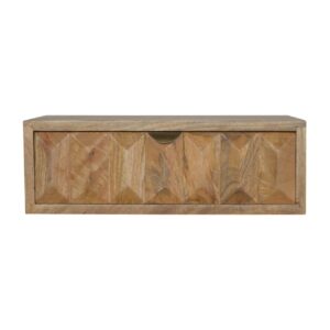 Solid Mango Wood Oak Finished 1 Drawer Wall Mounted Prism Bedside
