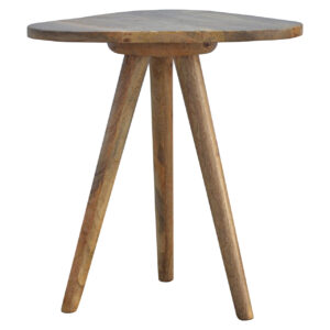 Solid Mango Wood Oak Finished Triangular Accent Tripod Stool