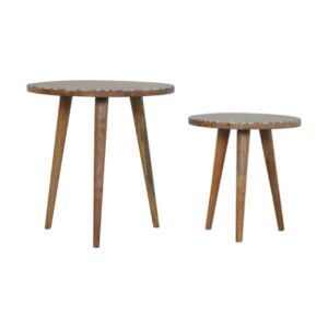 Solid Mango Wood Oak Finished White Pattern Set of 2 Foot Stools