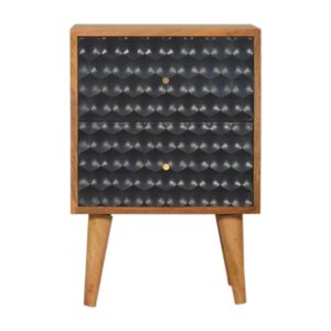 Solid Mango Wood Oak Finished 2 Drawer Black Painted Honeycomb Bedside