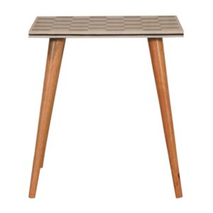 Solid Mango Wood Oak Finished Checkered Top End Table