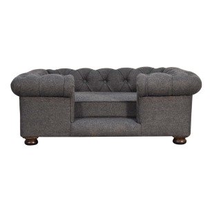 Solid Mango Wood Battleship Tweed Button Pet Bed