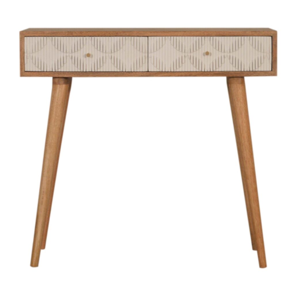 Solid Mango Wood Natural Finish 2 Drawer Milan White Console Table