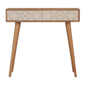 Solid Mango Wood Natural Finish 2 Drawer Milan White Console Table
