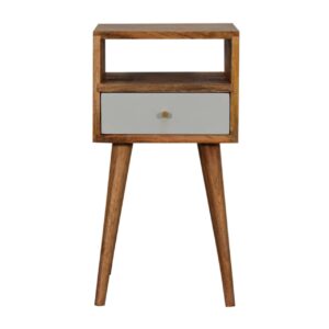 Solid Mango Wood Oak Finished One Drawer One Shelf Sky Blue Painted Bedside