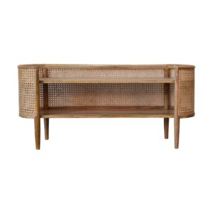 Solid Mango Wood Oak Finished Curved Open Sideboard