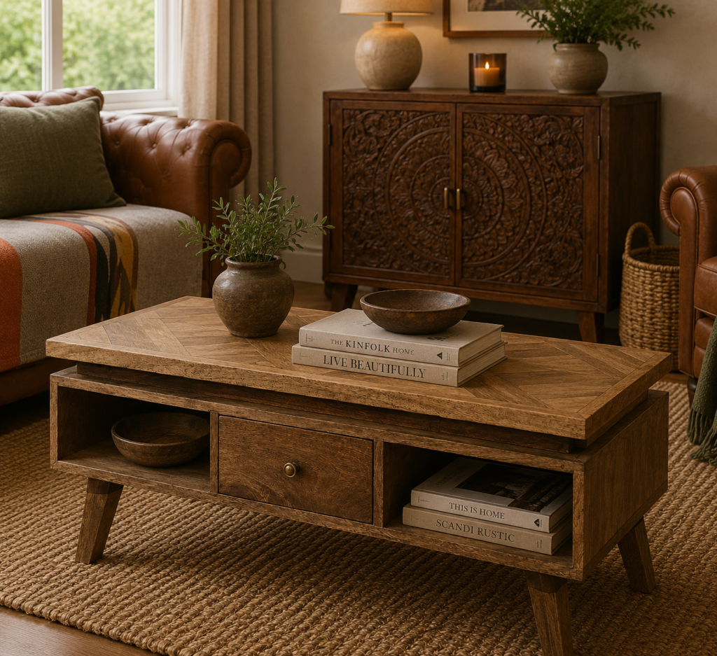 Solid Mango Wood Classic Grey Granary Coffee Table