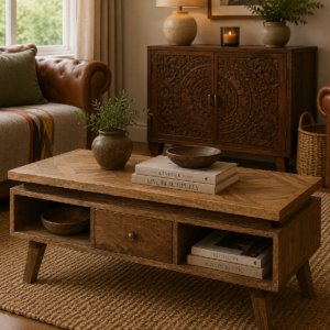 Solid Mango Wood Classic Grey Granary Coffee Table