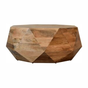 Solid Mango Wood Oak Finished Geometrical Shaped Solid Wood Coffee Table