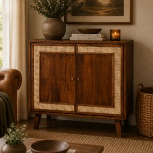 Solid Mango Wood Chestnut Finished 2 Door Cabinet