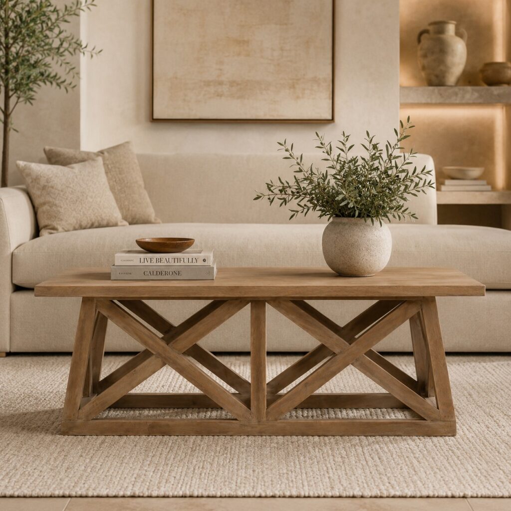 Solid Mango Wood N3 Sun Bleach Finished Trestle Coffee Table