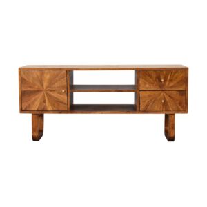 Solid Mango Wood Chestnut Finished 2 Drawers 1 Door Sunrise Media Unit with 'U' Shaped Legs