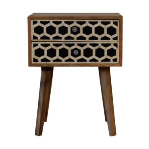 Solid Mango Wood Oak Finished 2 Drawer Bone Inlay Scandinavian Style Bedside