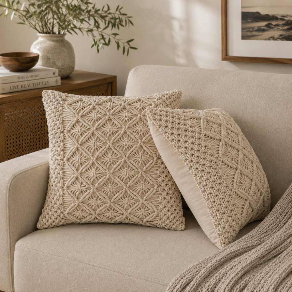 Solid Mango Wood Set of 2 Cream Lira Cushions