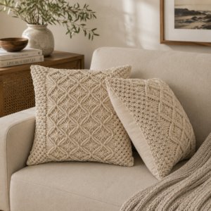 Solid Mango Wood Set of 2 Cream Lira Cushions
