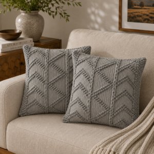 Solid Mango Wood Set of 2 Grey Alda Cushions
