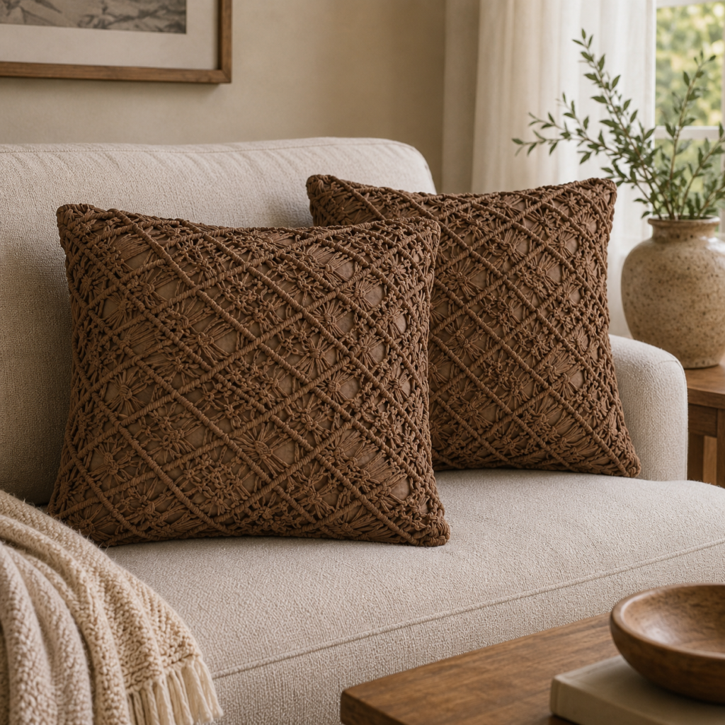 Solid Mango Wood Set of 2 Coffee Maura Cushions