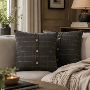 Solid Mango Wood 2 Quinn Pewter Cushions